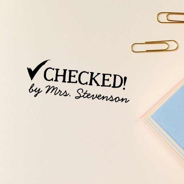 Tick Approved Classroom Checked Homework Teacher  Rubber Stamp (checked by name tick sign approved symbol)