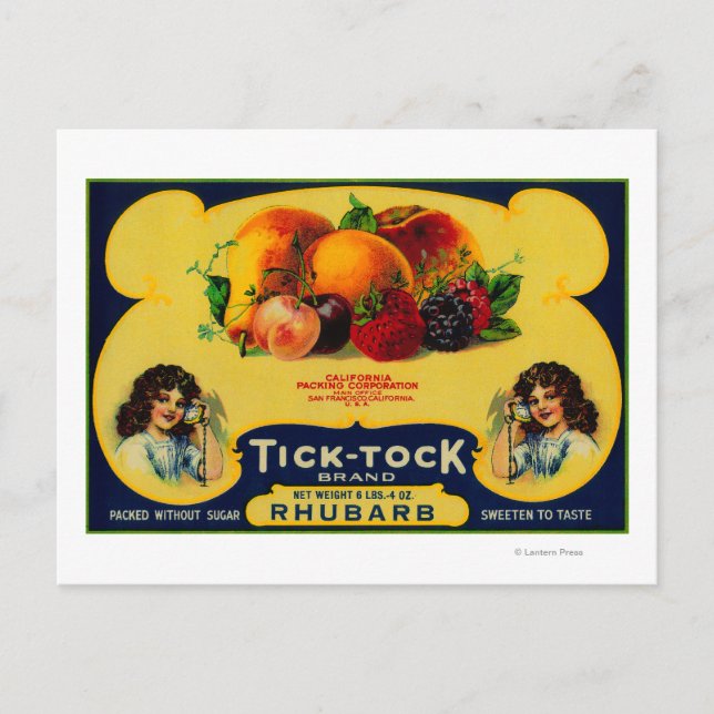 Tick Tock Rhubarb Label Postcard (Front)