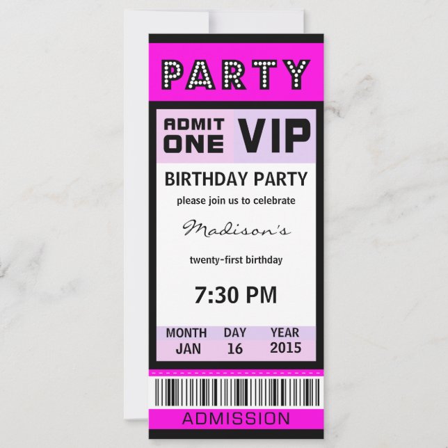 Ticket 21st Birthday Party Invitations (Front)