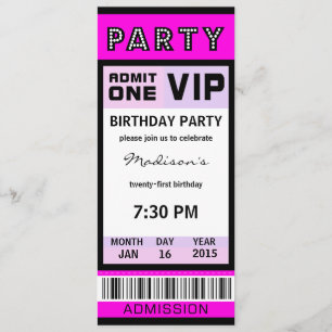 Ticket 21st Birthday Party Invitations
