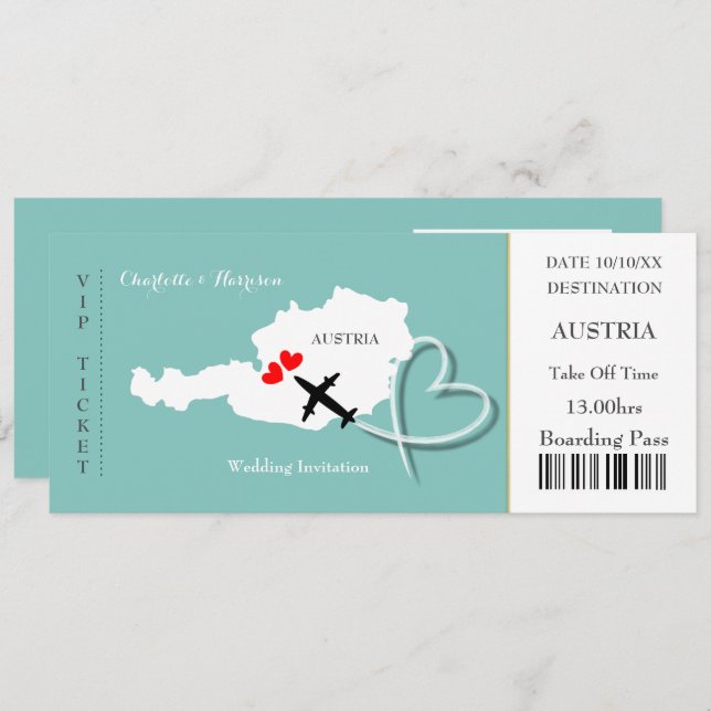 Ticket Boarding Pass Destination Austria Photo Invitation (Front/Back)