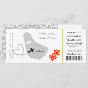 Ticket Boarding Pass Wedding Destination Barbados Invitation