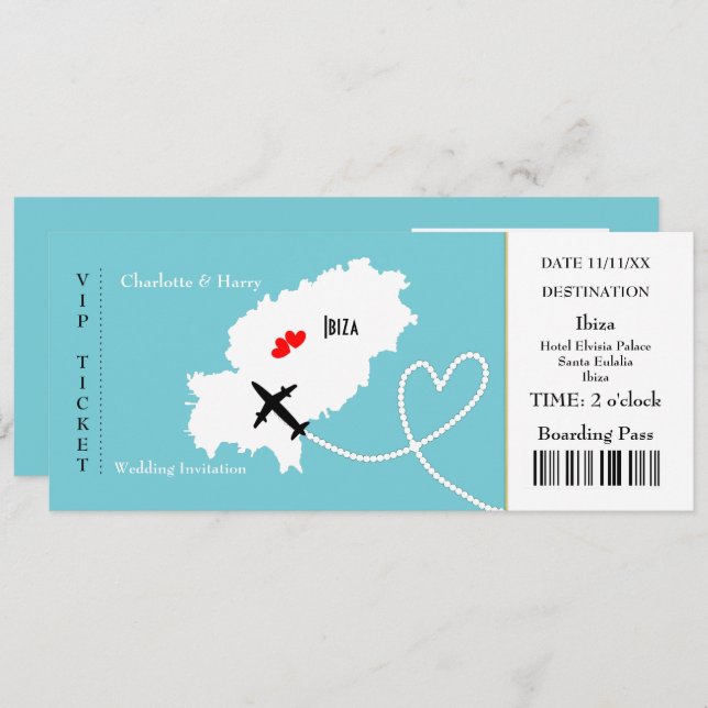 Ticket Boarding Pass Wedding Destination Ibiza Invitation (Front/Back)