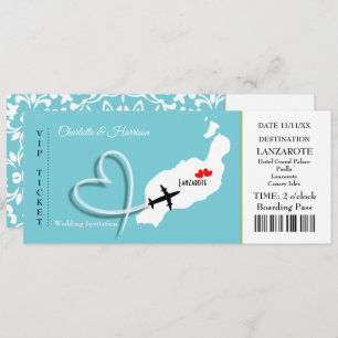 Ticket Boarding Pass Wedding Destination Lanzarote Invitation