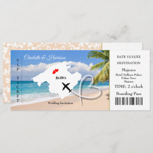 Ticket Boarding Pass Wedding Destination Majorca Invitation