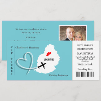 Ticket Boarding Pass Wedding Destination Mauritius Invitation