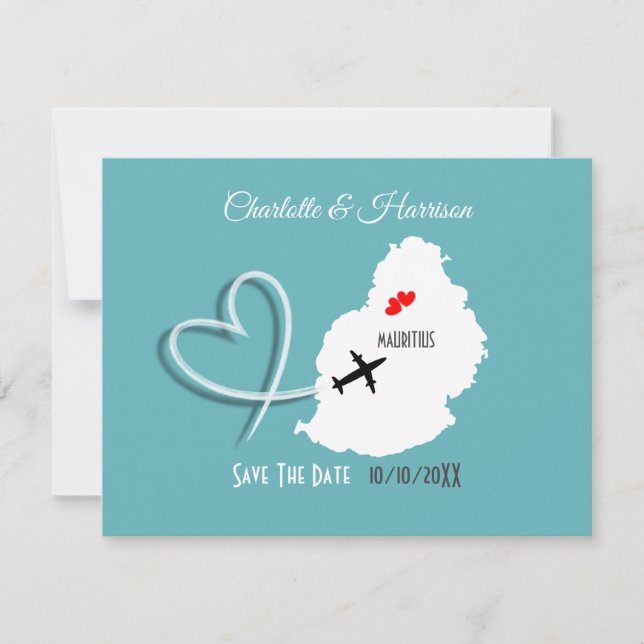 Ticket Boarding Pass Wedding Destination Mauritius Save The Date (Front)