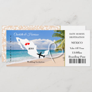 Ticket Boarding Pass Wedding Destination Mexico Invitation