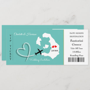 Ticket Boarding Pass Wedding Destination Santorini Invitation