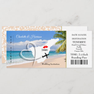 Ticket Boarding Pass Wedding Destination Tenerife Invitation