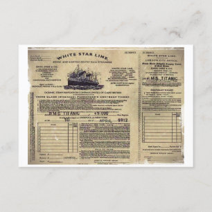 Ticket for RMS Titanic 1912 Invitation