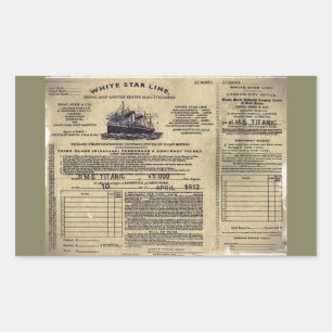 Ticket for RMS Titanic 1912 Rectangular Sticker