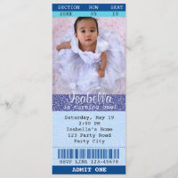 Ticket Invitation Blue Glitter Photo Movie Theatre
