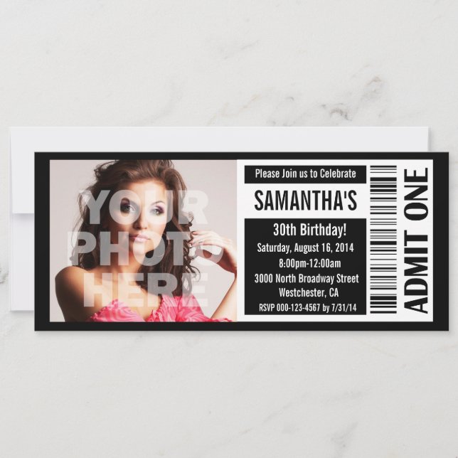 Ticket Invitations, Black and White Ticket Invitation (Front)
