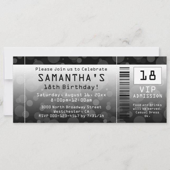 Ticket Invitations, Black + White Invitation (Front)