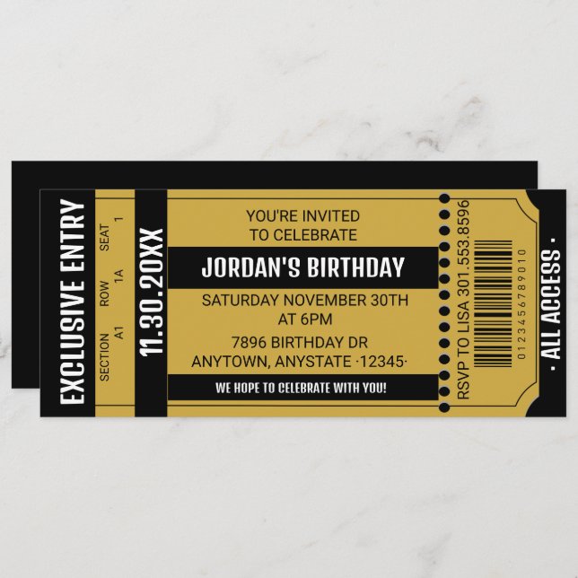 Ticket Party Invitation | Event Invitations (Front/Back)