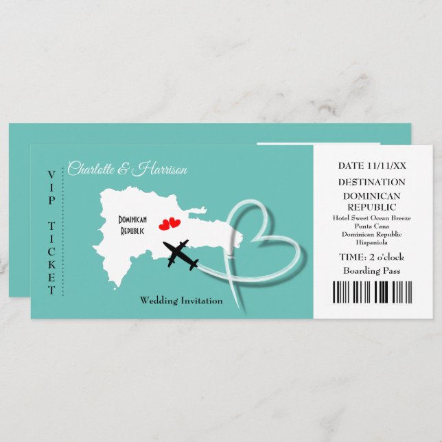 Ticket Pass Destination Dominican Republic Wedding Invitation (Front/Back)