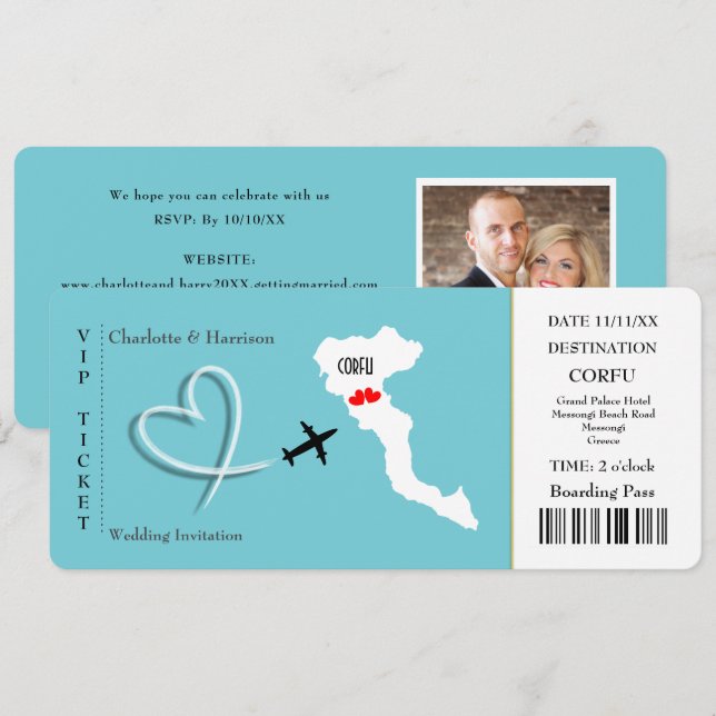 Ticket Pass Wedding  Destination Corfu Invitation (Front/Back)