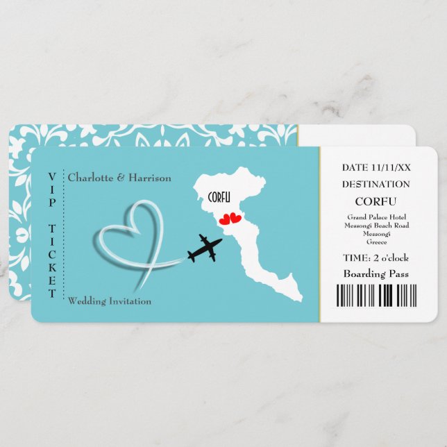 Ticket Pass Wedding  Destination Corfu Invitation (Front/Back)