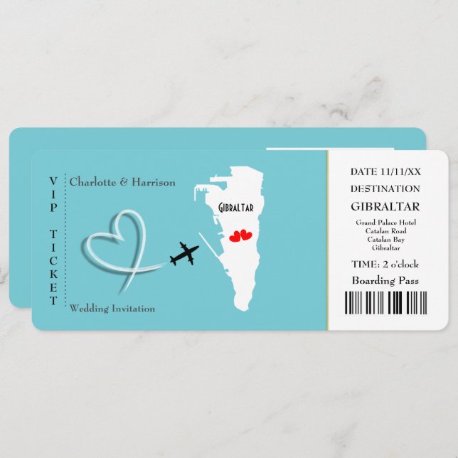Ticket Pass Wedding  Destination Gibraltar Invitation (Front/Back)