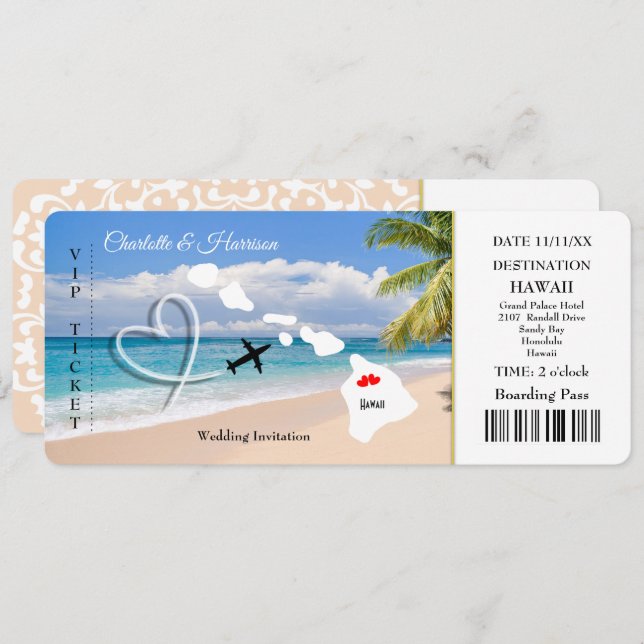 Ticket Pass Wedding  Destination Hawaii Invitation (Front/Back)