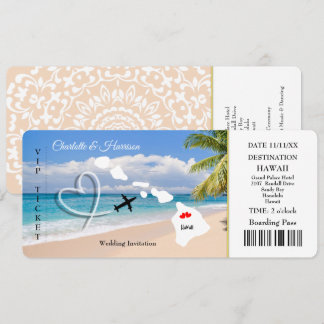 Ticket Pass Wedding Destination Hawaii Invitation