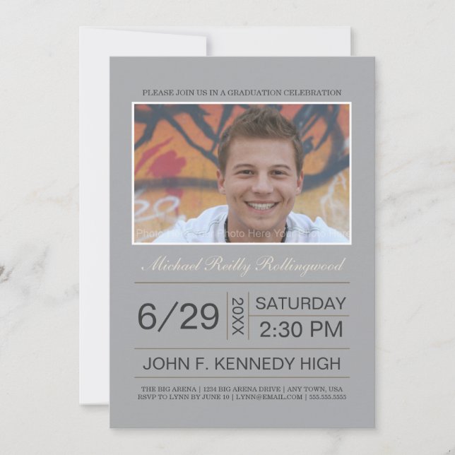 Ticket Photo Graduation Invite: Silver Invitation (Front)