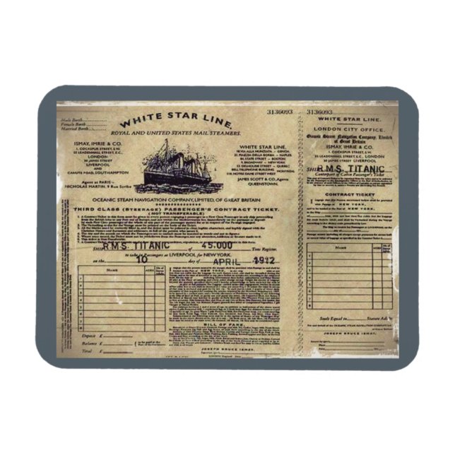 Ticket RMS Titanic 1912 Magnet (Horizontal)