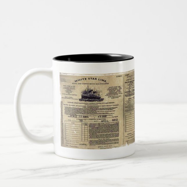 Ticket RMS Titanic 1912 Two-Tone Coffee Mug (Left)