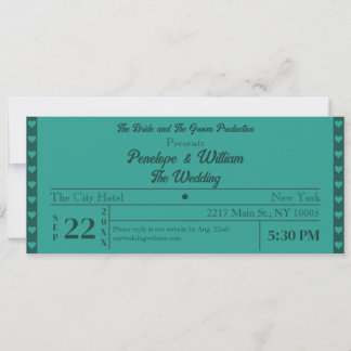 Ticket Simple Retro Style Green Wedding Invitation