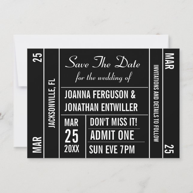 Ticket Stub Save The Date Invitation (Front)