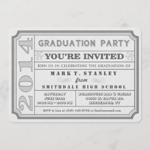 Ticket Style 2014 Grey Graduation Party Invite
