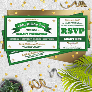 Ticket Style Baseball Birthday Party Invitation