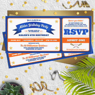 Ticket Style Baseball Birthday Party Invitation