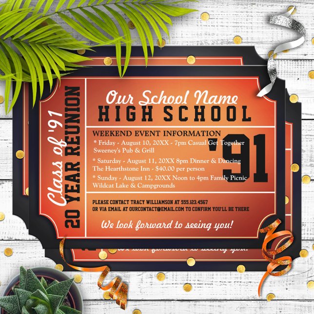 Ticket Style Black/Orange Class Reunion Invitation (Creator Uploaded)