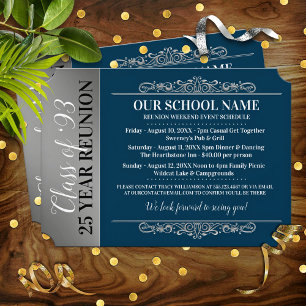 Ticket Style Blue/White Class Reunion Invitation