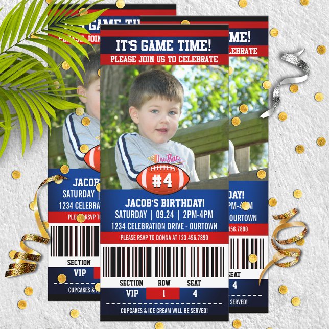 Ticket Style Football Theme Birthday Party Invitation (Creator Uploaded)