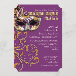 Ticket Style Mardi Gras Ball Gala Party Fundraiser Invitation