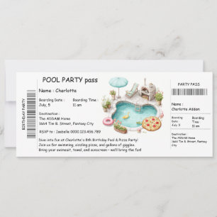 Ticket-Style Pool Party Invitation – Birthday Bash