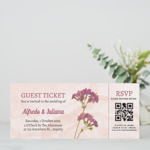 Ticket Style wedding Invitation with Rsvp QR code 