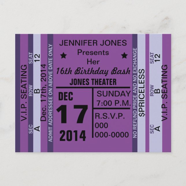 Ticket To Fun Invitation Postcard (Front)
