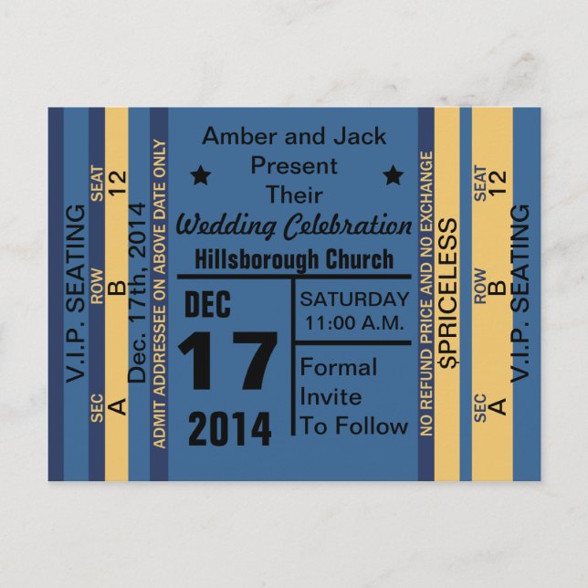 Ticket To Fun Save The Date Postcard (Front)
