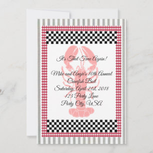 Ticking Stripe Chequerboard Gingham Crawfish Boil Invitation