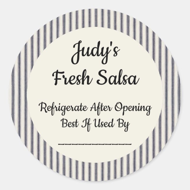 Ticking Stripes Custom Product Canning Jar Sticker (Front)