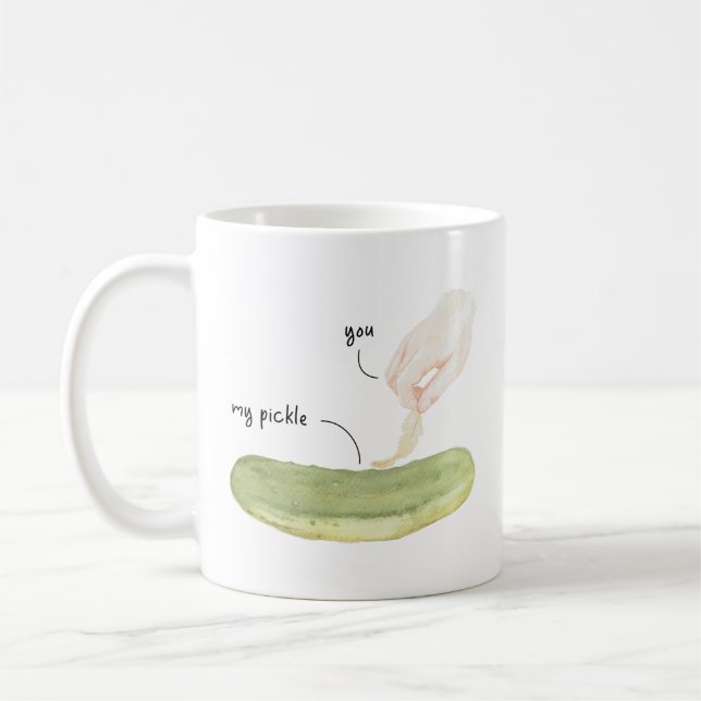 Tickle My Pickle Funny Watercolor Art Coffee Mug (Left)