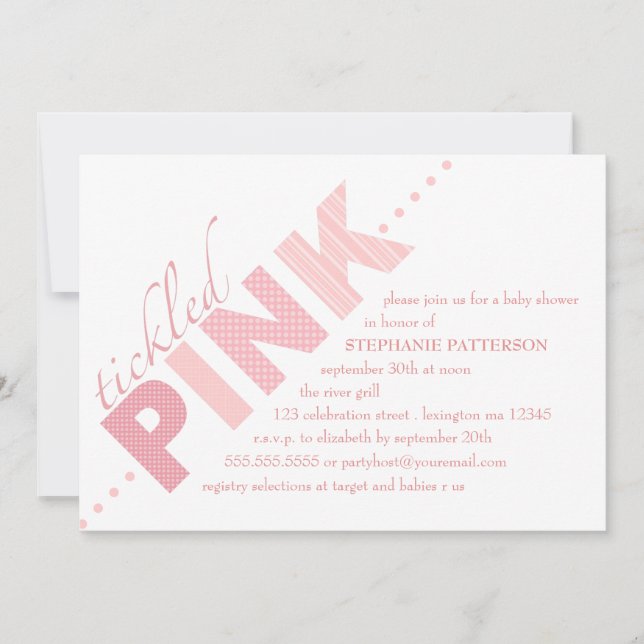 Tickled Pink Baby Girl Modern Baby Shower Invitation (Front)