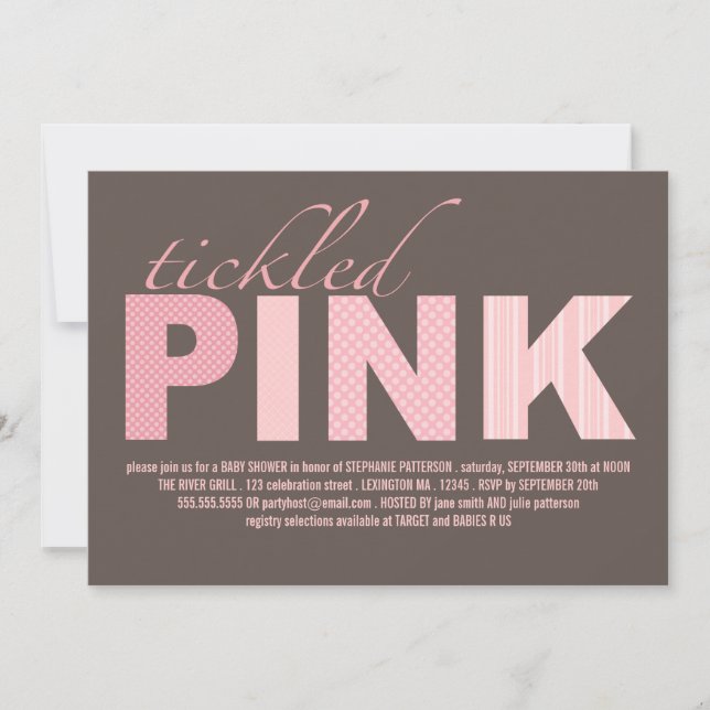 Tickled Pink Baby Girl Modern Baby Shower Invitation (Front)
