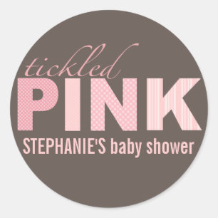 Tickled Pink Baby Girl Modern Baby Shower Sticker