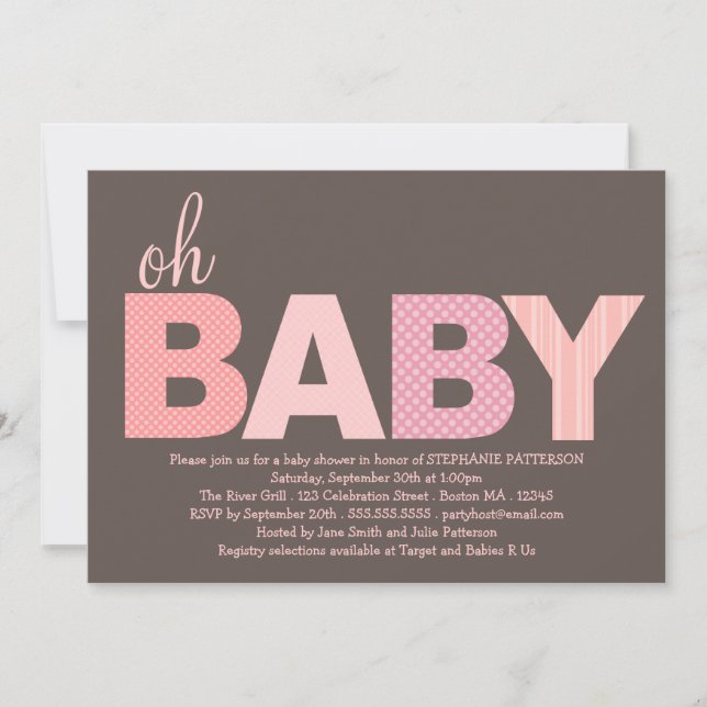Tickled Pink Oh Baby Girl Modern Baby Shower Invitation (Front)