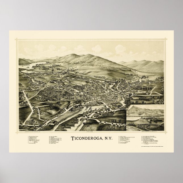 Ticonderoga, NY Panoramic Map - 1891 Poster (Front)